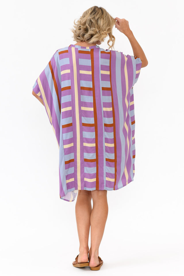 Maye Purple Stripe V Neck Kaftan