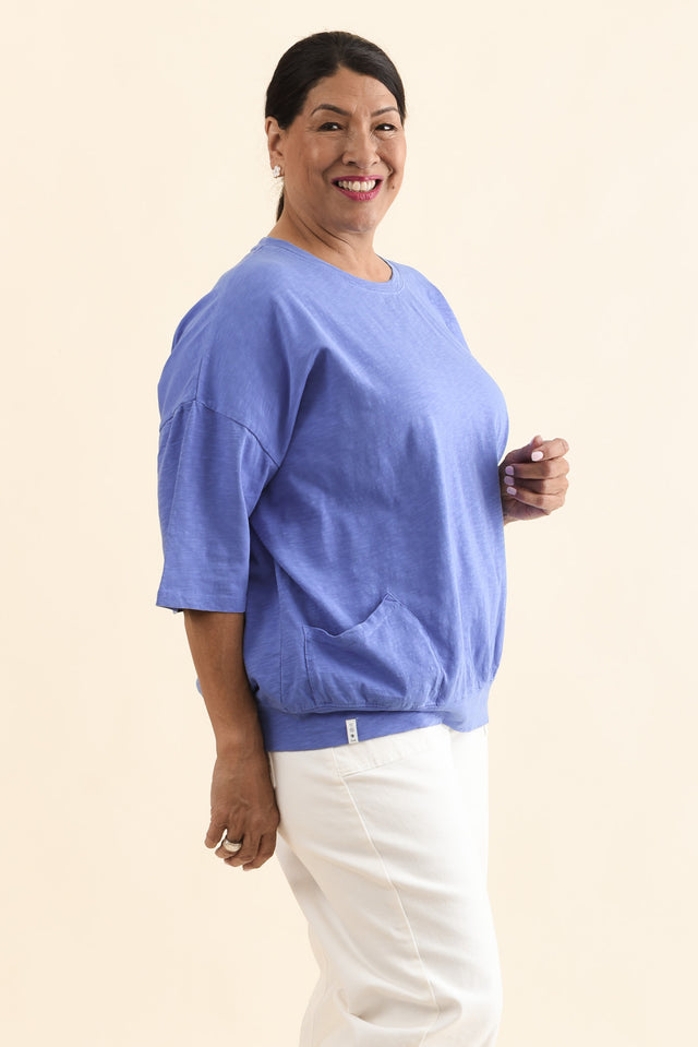 Mazie Blue Cotton Sweat,Side,Brunette model,alt text|model:Pilita image 3