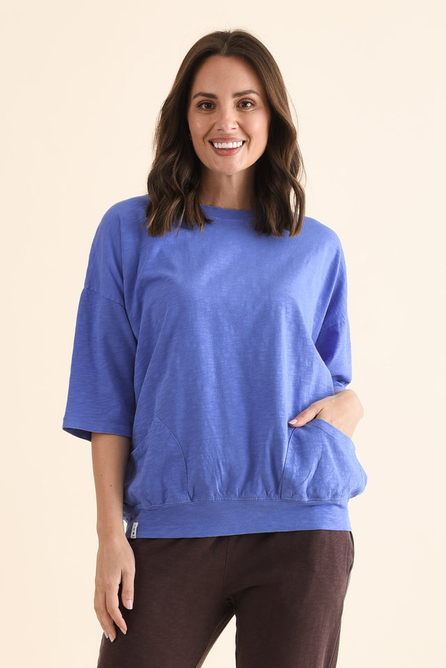 Mazie Blue Cotton Sweat,Front,Brunette model,alt text|model:MJ
