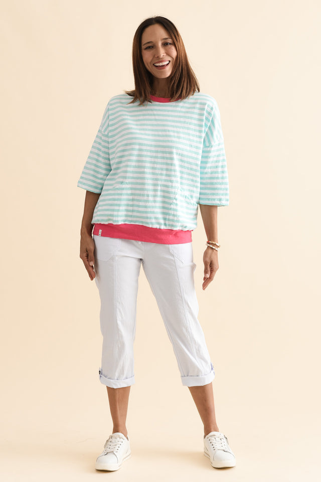 Mazie Light Blue Stripe Cotton Sweat,Full Body,Brunette model,alt text|model:Cara image 6