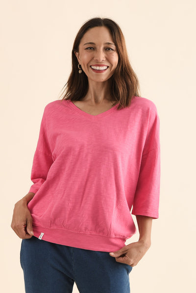 Mazie Melon Cotton V Neck Sweat