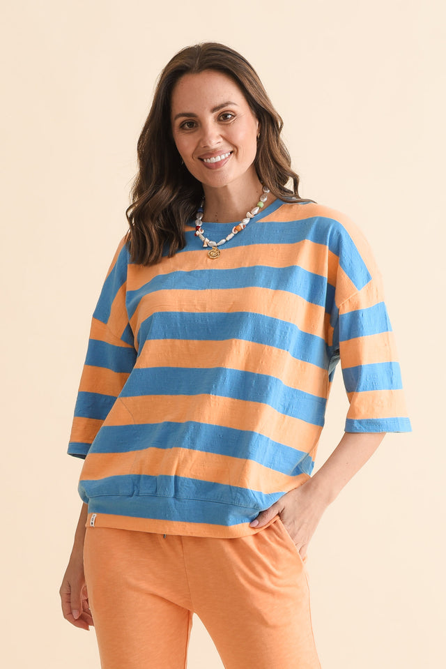 Mazie Peach Stripe Cotton Sweat,Front,Brunette model,alt text|model:MJ image 1