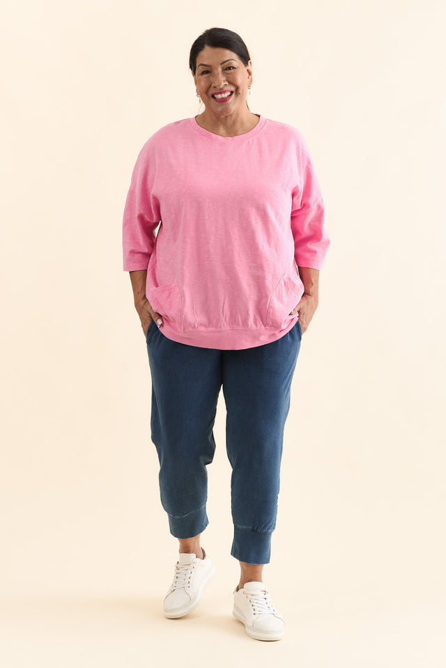 Fundamental Brunch Vintage Blue Cotton Sweatpants,Full Body,Brunette model,alt text|model:Pilita