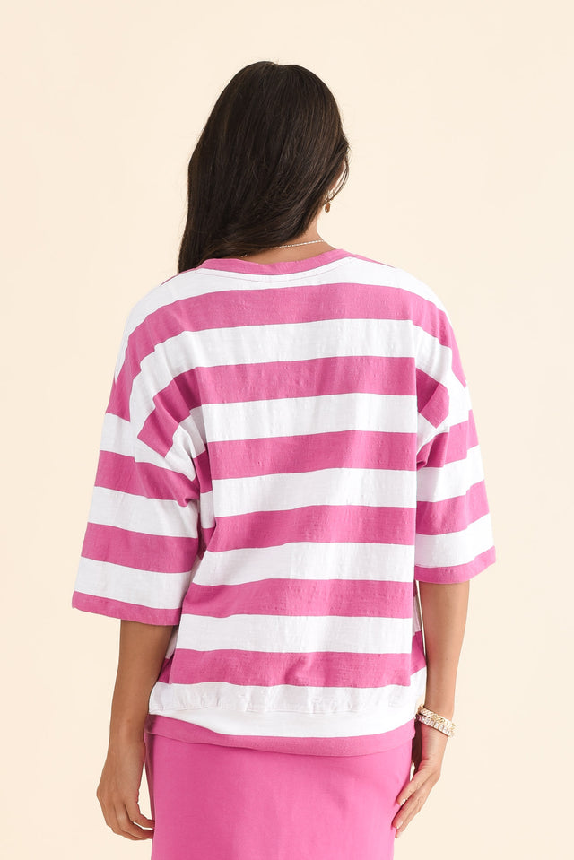 Mazie Pink Stripe Cotton Sweat,Back,Brunette model,alt text|model:Brontie image 4
