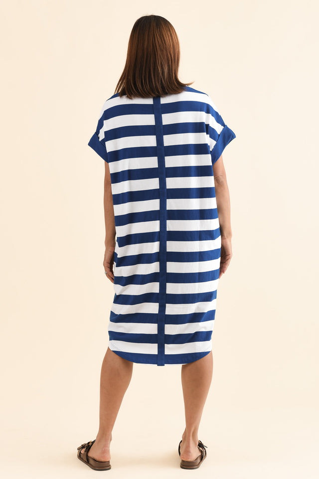 McKinley Cobalt Stripe Cotton Dress,Back,Brunette model,alt text|model:Cara image 4