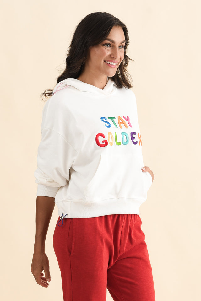 Meeko White Cotton Hooded Jumper,Brunette model,alt text|model:Brontie image 4