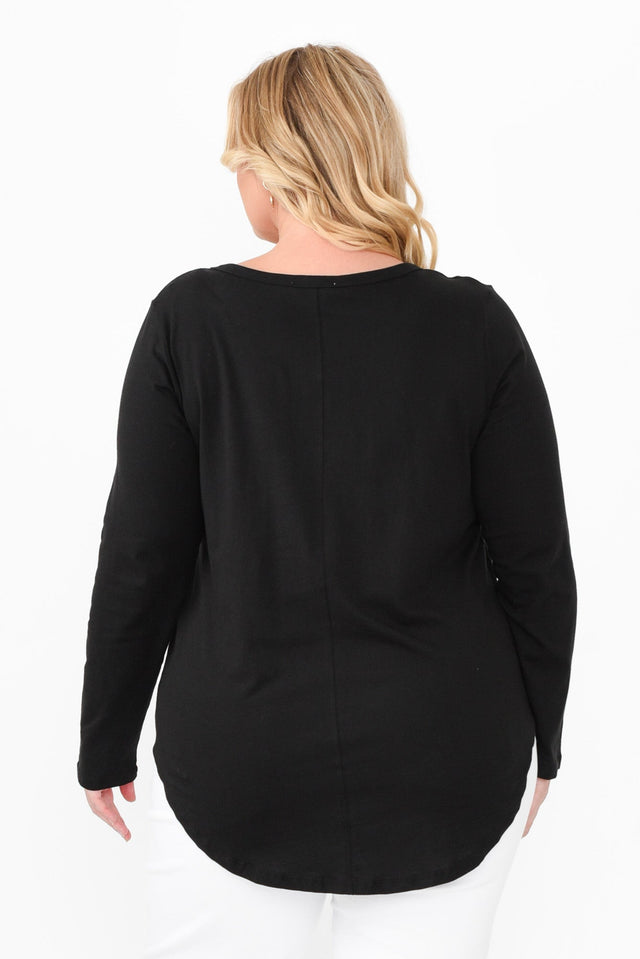 Megan Black Cotton Long Sleeve Top,Blonde model,alt text|model:Caitlin image 11