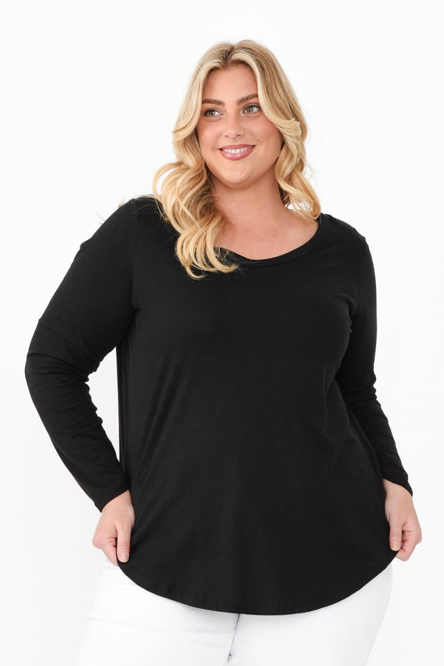 Megan Black Cotton Long Sleeve Top,Blonde model,plus-size,curve-basics,curve-tops,plus-size-sleeved-tops,plus-size-cotton-tops,plus-size-basic-tops,plus-size-winter-clothing,alt text|model:Caitlin image 8