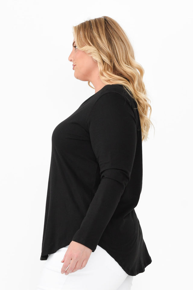 Megan Black Cotton Long Sleeve Top,Blonde model,alt text|model:Caitlin image 10