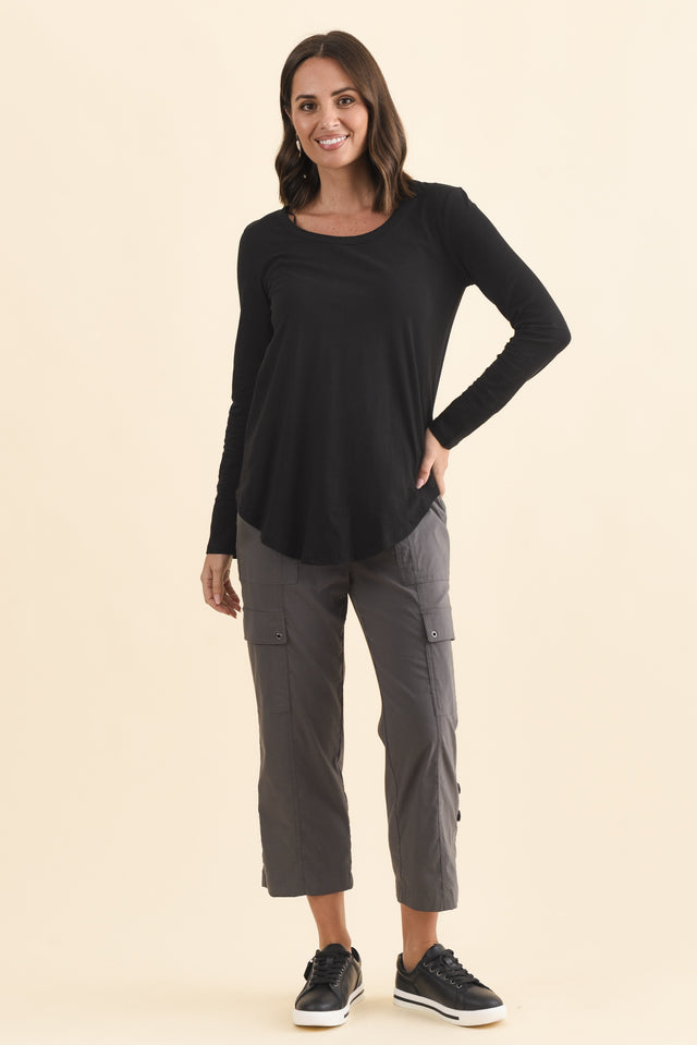 Megan Black Cotton Long Sleeve Top,Brunette model,alt text|model:MJ image 7