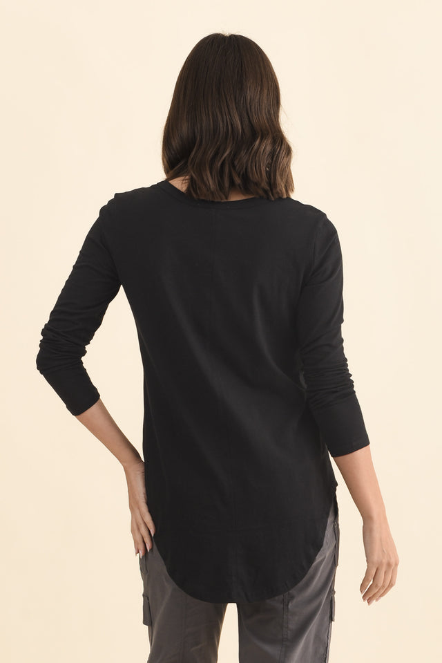 Megan Black Cotton Long Sleeve Top,Brunette model,alt text|model:MJ image 5