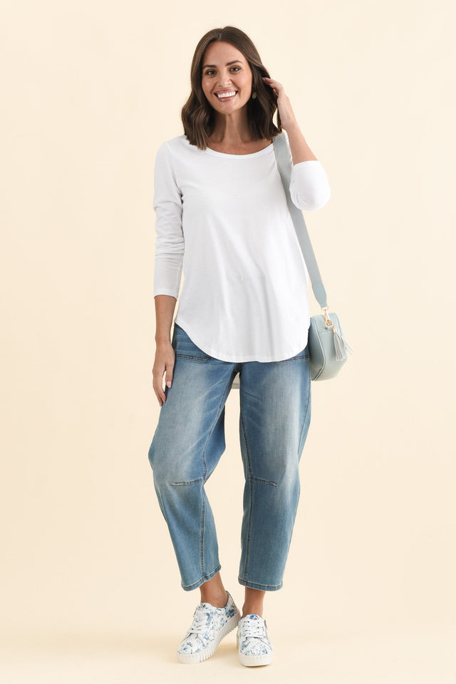 Megan White Cotton Long Sleeve Top,Brunette model,alt text|model:MJ image 4