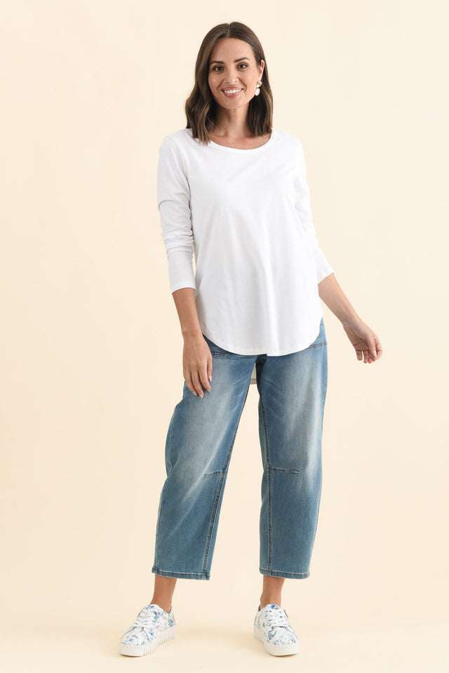 Megan White Cotton Long Sleeve Top,Brunette model,alt text|model:MJ image 8