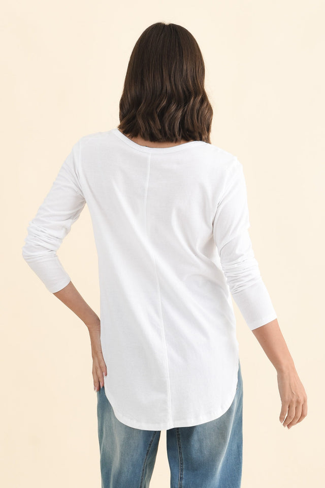 Megan White Cotton Long Sleeve Top,Brunette model,alt text|model:MJ image 6