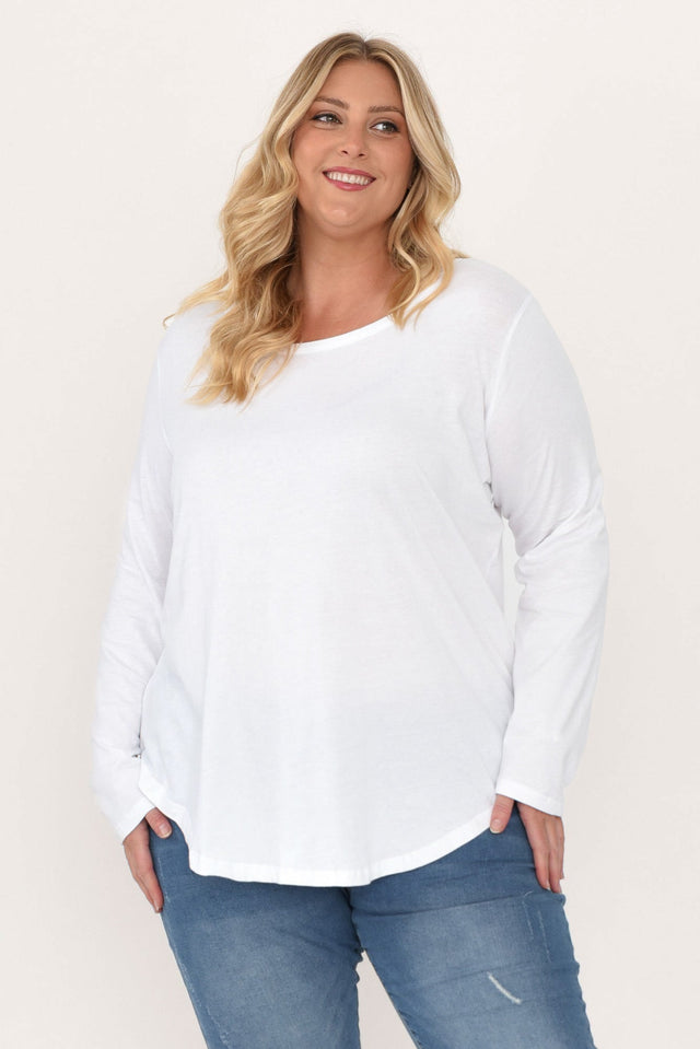 Megan White Cotton Long Sleeve Top,Blonde model,alt text|model:Caitlin image 9