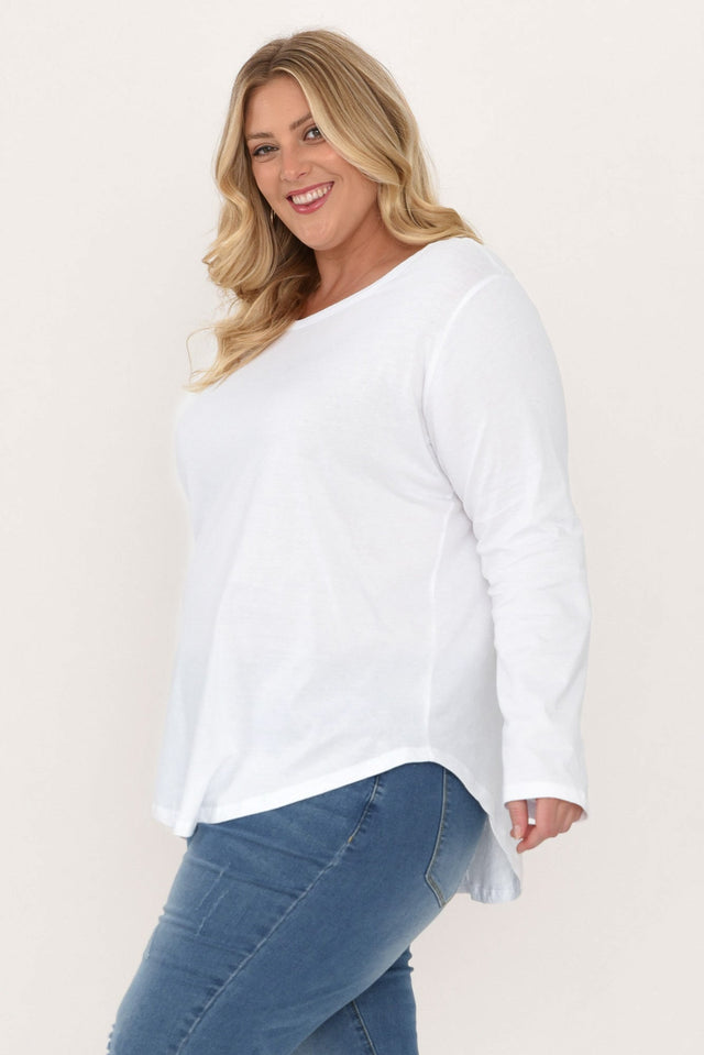 Megan White Cotton Long Sleeve Top,Blonde model,alt text|model:Caitlin image 11