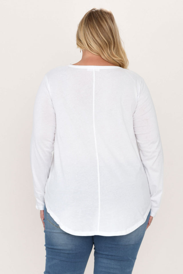 Megan White Cotton Long Sleeve Top,Blonde model,alt text|model:Caitlin image 12