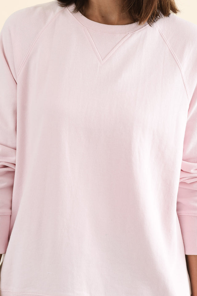Melbourne Pink Cotton Crewneck Sweatshirt,brunette model,Close up of outfit,alt text|model:Cara image 5