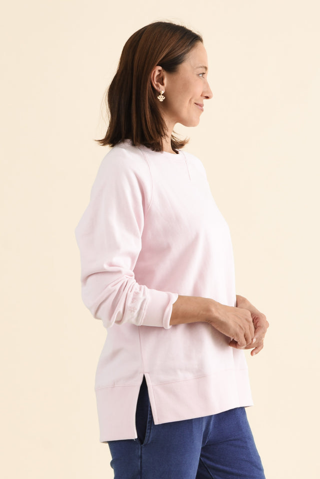 Melbourne Pink Cotton Crewneck Sweatshirt,brunette model,Side of Outfit,alt text|model:Cara image 3