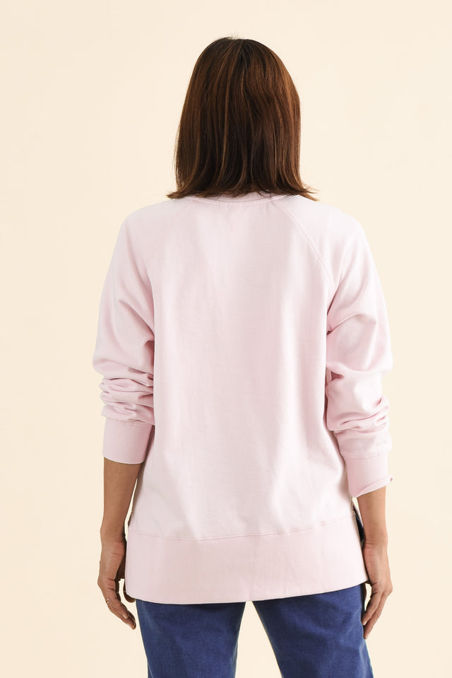Melbourne Pink Cotton Crewneck Sweatshirt,brunette model,Back of Outfit,alt text|model:Cara image 4