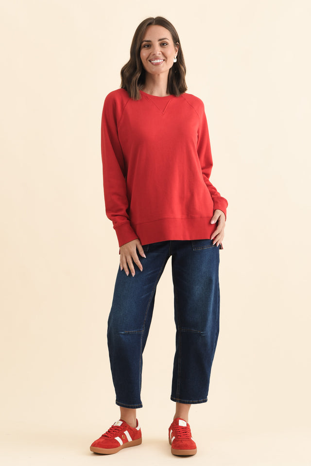 Melbourne Red Cotton Crewneck Sweatshirt,Brunette model,alt text|model:MJ image 6