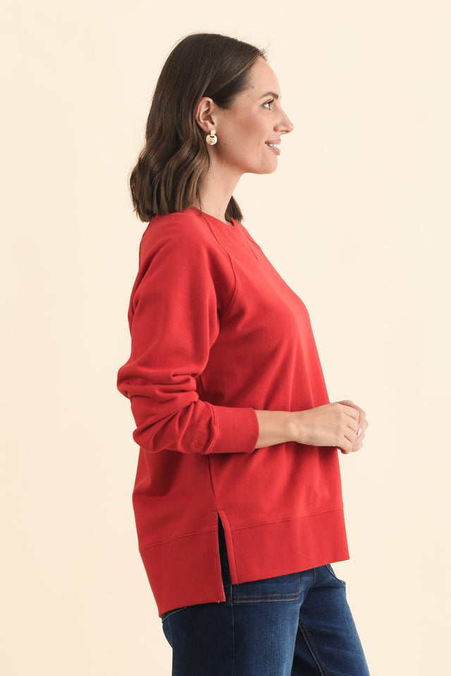 Melbourne Red Cotton Crewneck Sweatshirt,Brunette model,alt text|model:MJ image 3