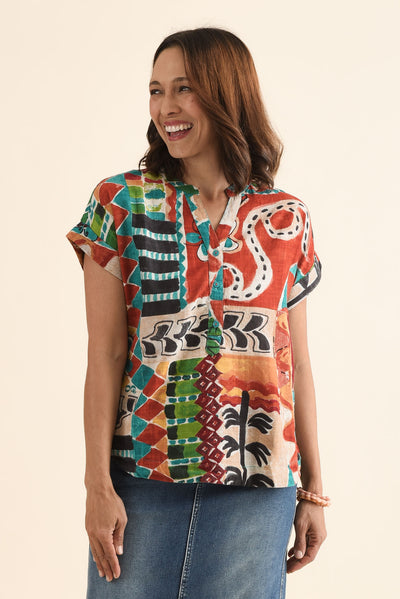 Melda Orange Tropical Organic Cotton Top