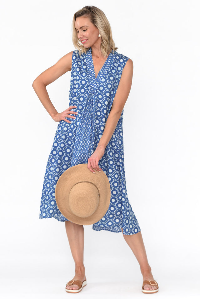 Melina Blue Circle Cotton Dress