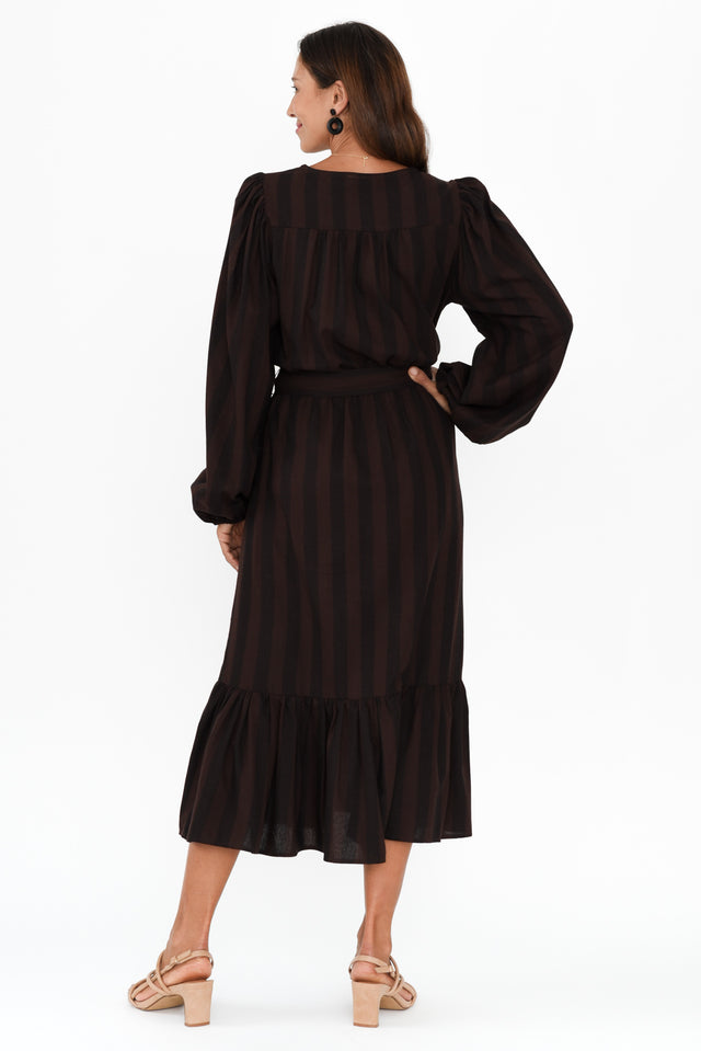 Melissa Chocolate Stripe Linen Blend Dress,Brunette model,alt text|model:Cara image 5