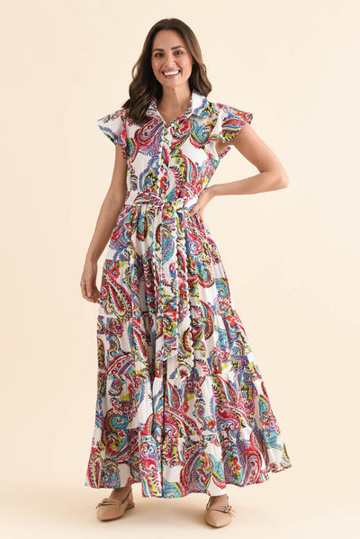 Melody White Paisley Cotton Maxi Dress