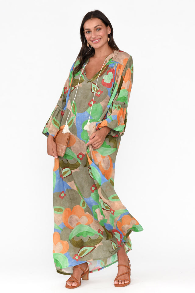 Menara Khaki Abstract Billow Dress image 6