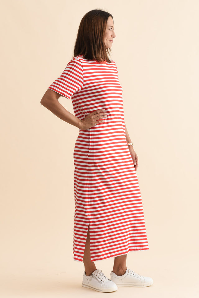 Merry Orange Stripe Cotton Tee Dress,Side,Brunette model,alt text|model:Cara image 3