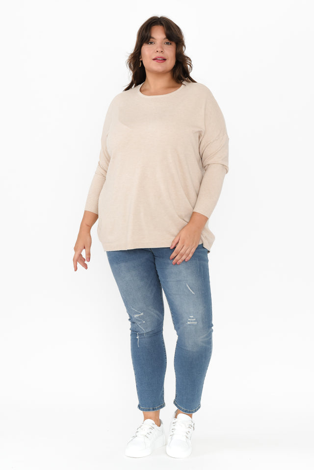 Meryl Beige Wool Blend Drape Jumper,Brunette model,alt text|model:Gabby image 9