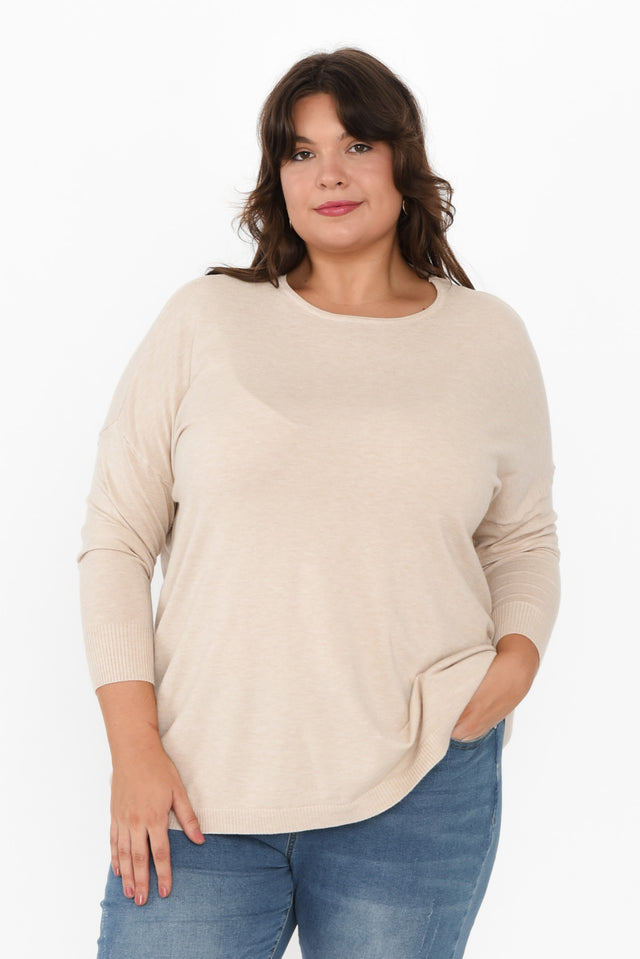 Meryl Beige Wool Blend Drape Jumper,Brunette model,alt text|model:Gabby image 8