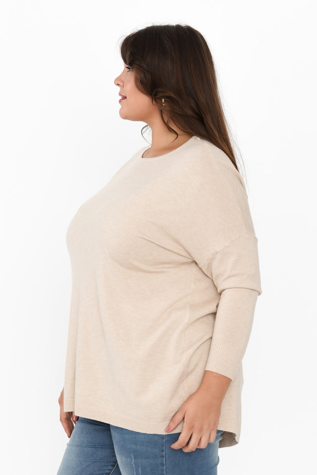 Meryl Beige Wool Blend Drape Jumper,Brunette model,alt text|model:Gabby image 10