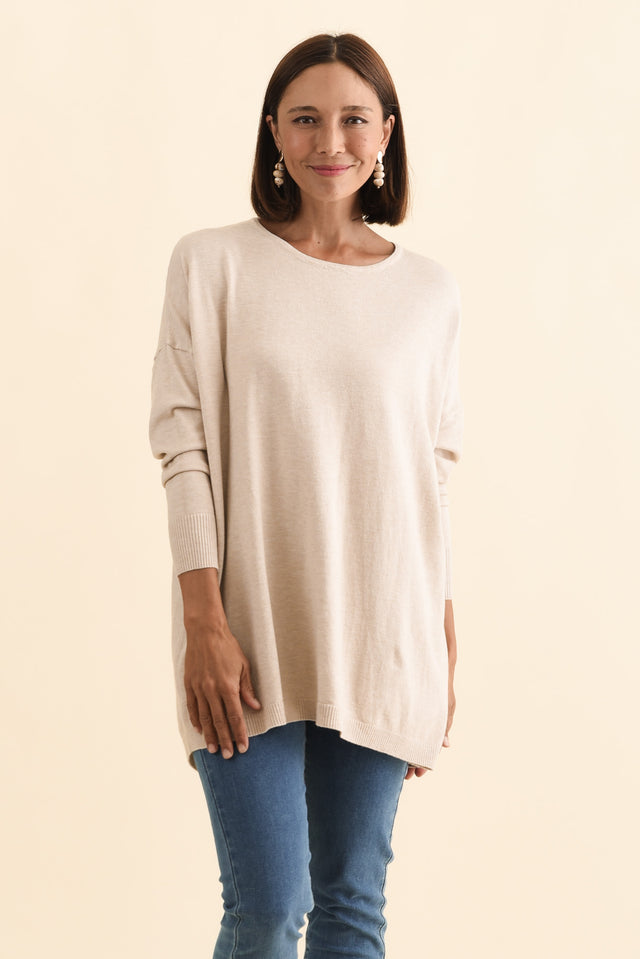 Meryl Beige Wool Blend Drape Jumper,Brunette model,alt text|model:Cara image 1