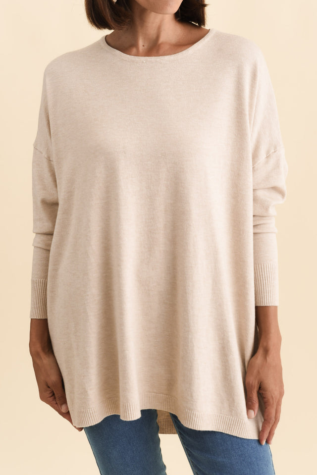 Meryl Beige Wool Blend Drape Jumper,Brunette model,alt text|model:Cara image 6
