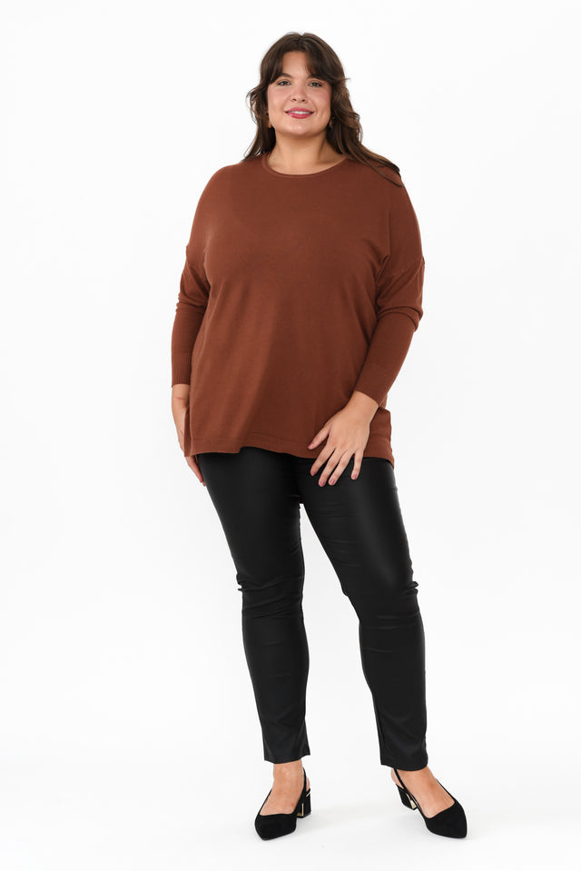 Meryl Chocolate Wool Blend Drape Jumper,Brunette model,alt text|model:Gabby image 14