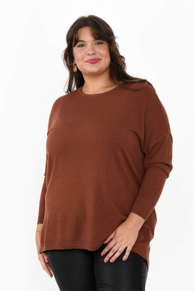 Meryl Chocolate Wool Blend Drape Jumper,Brunette model,alt text|model:Gabby image 13