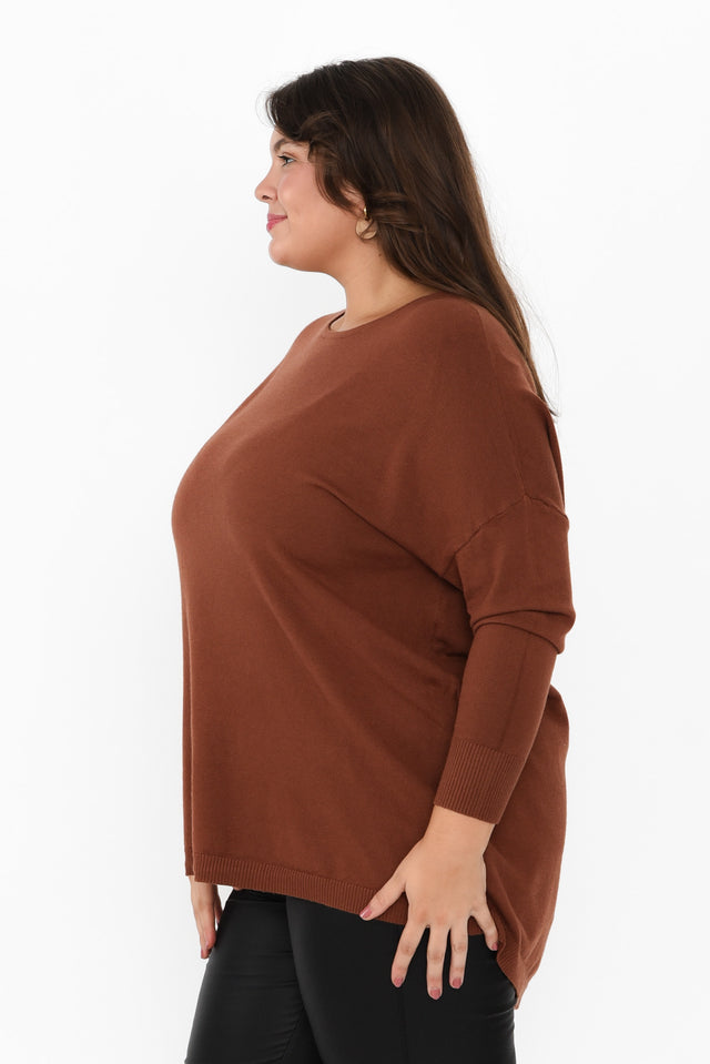 Meryl Chocolate Wool Blend Drape Jumper,Brunette model,alt text|model:Gabby image 15