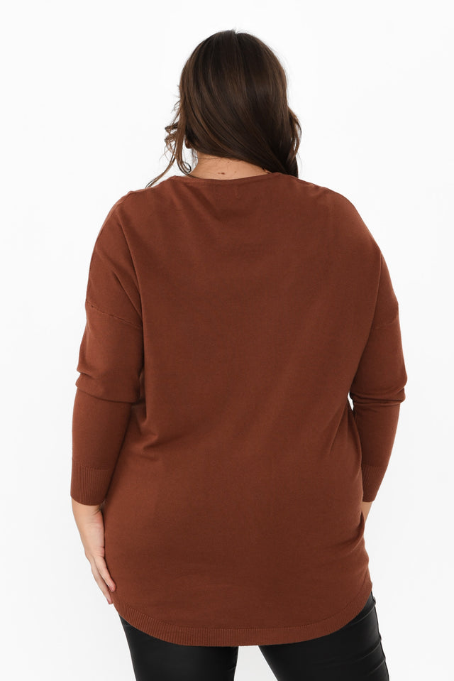 Meryl Chocolate Wool Blend Drape Jumper,Brunette model,alt text|model:Gabby image 16