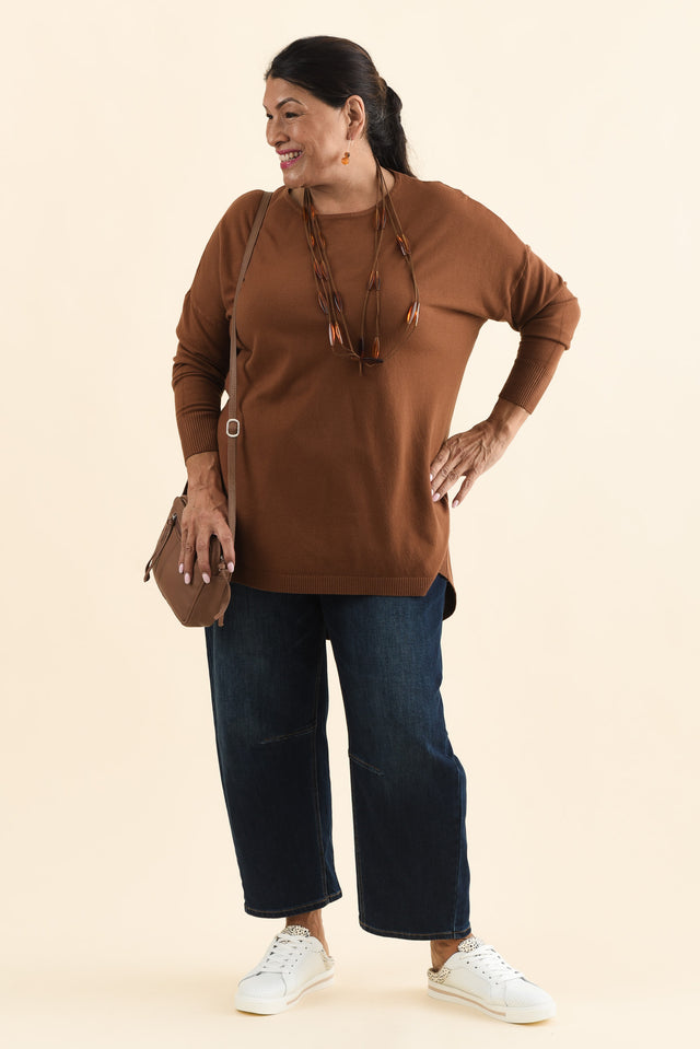 Meryl Chocolate Wool Blend Drape Jumper,Brunette model,alt text|model:Pilita image 4