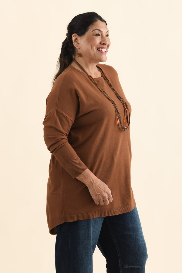 Meryl Chocolate Wool Blend Drape Jumper,Brunette model,alt text|model:Pilita image 5