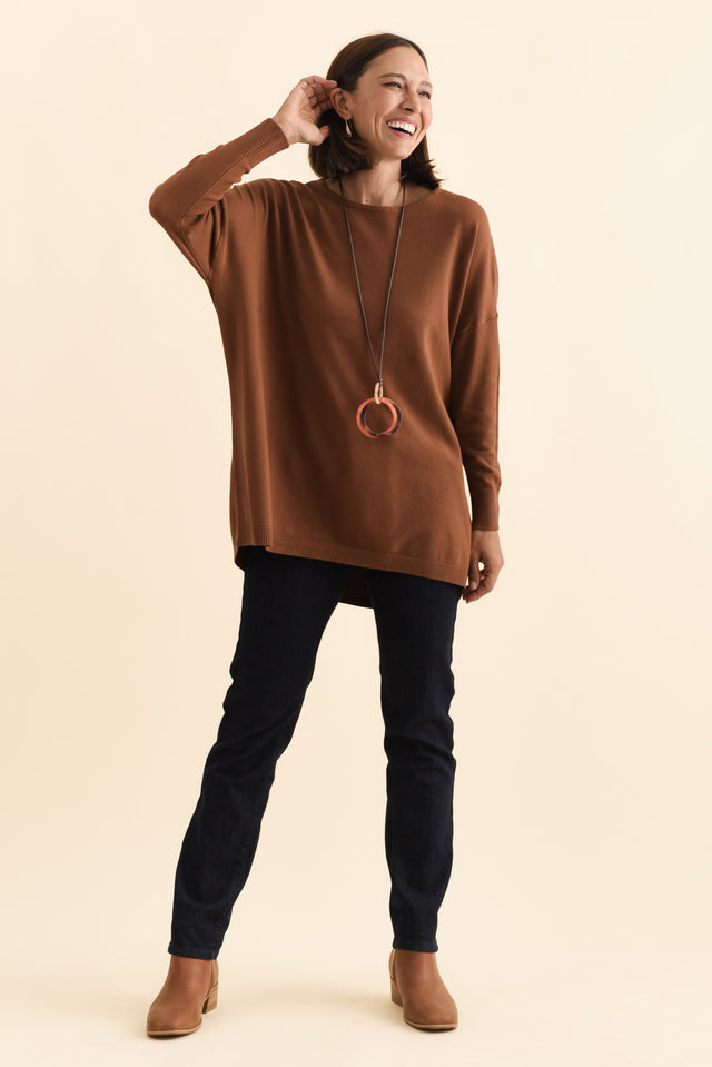 Meryl Chocolate Wool Blend Drape Jumper,Brunette model,alt text|model:Cara image 8