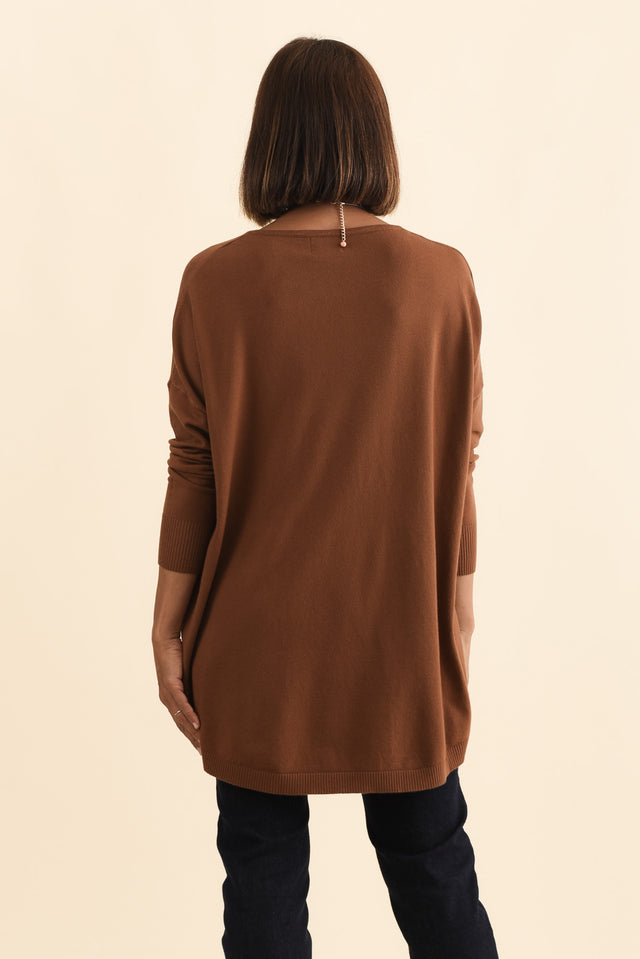 Meryl Chocolate Wool Blend Drape Jumper,Brunette model,alt text|model:Cara image 10