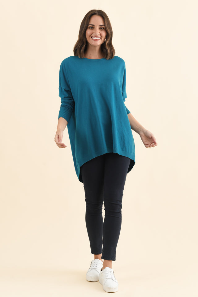 Meryl Teal Wool Blend Drape Jumper,Brunette model,alt text|model:MJ image 8