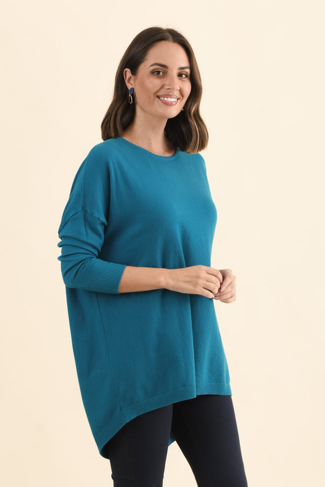Meryl Teal Wool Blend Drape Jumper,Brunette model,alt text|model:MJ image 5