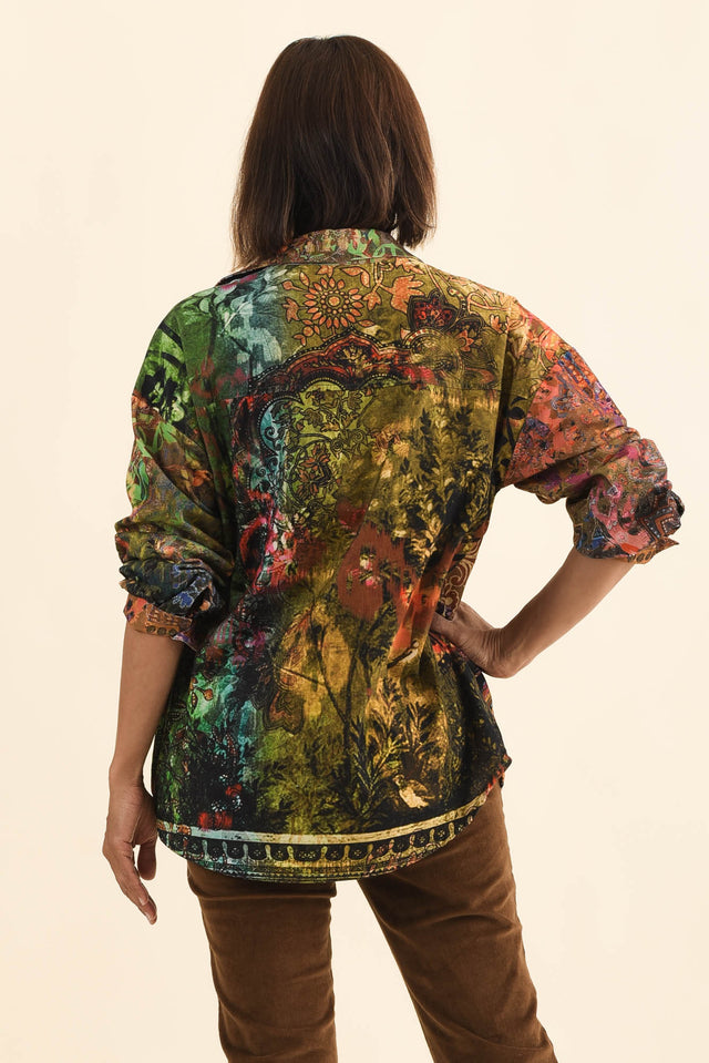 Meyer Green Abstract Cotton Shirt,Brunette model,alt text|model:Cara image 6
