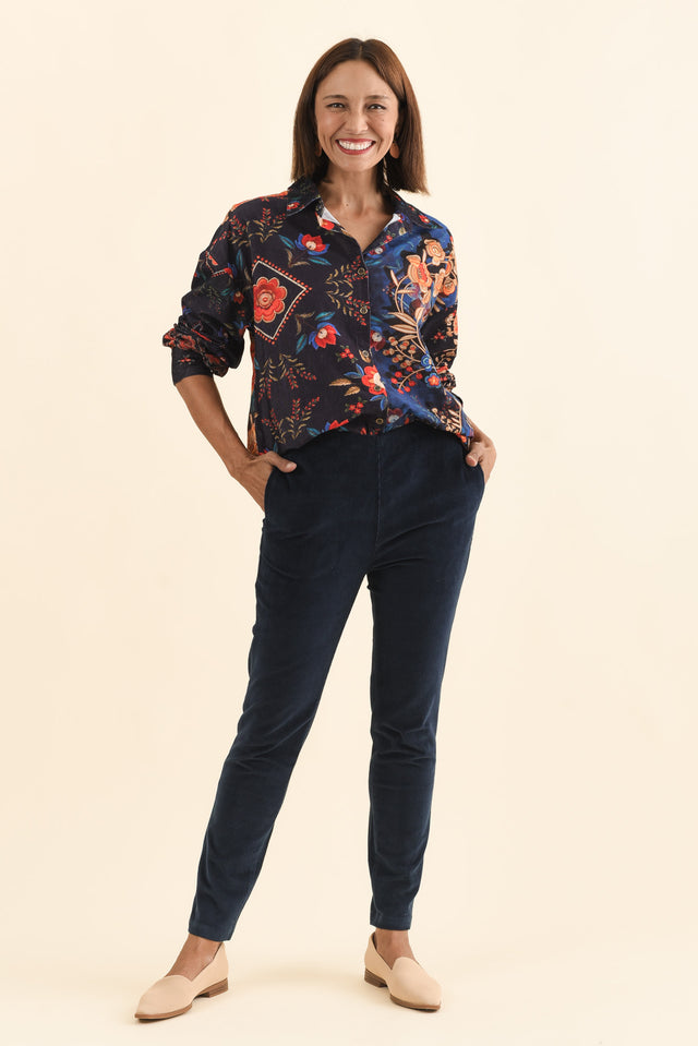 Elle Navy Corduroy Pants,Brunette model,alt text|model:Cara image 3