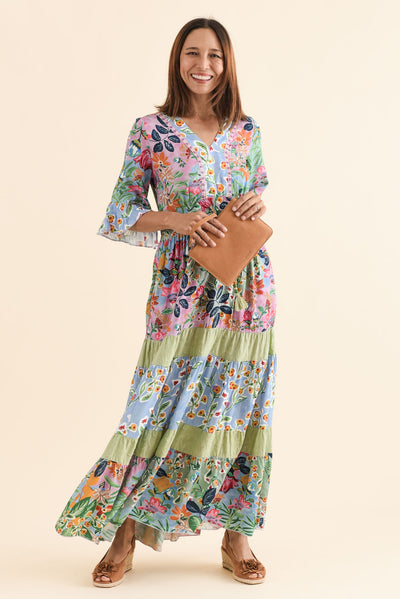 Miami Blue Garden Frill Maxi Dress